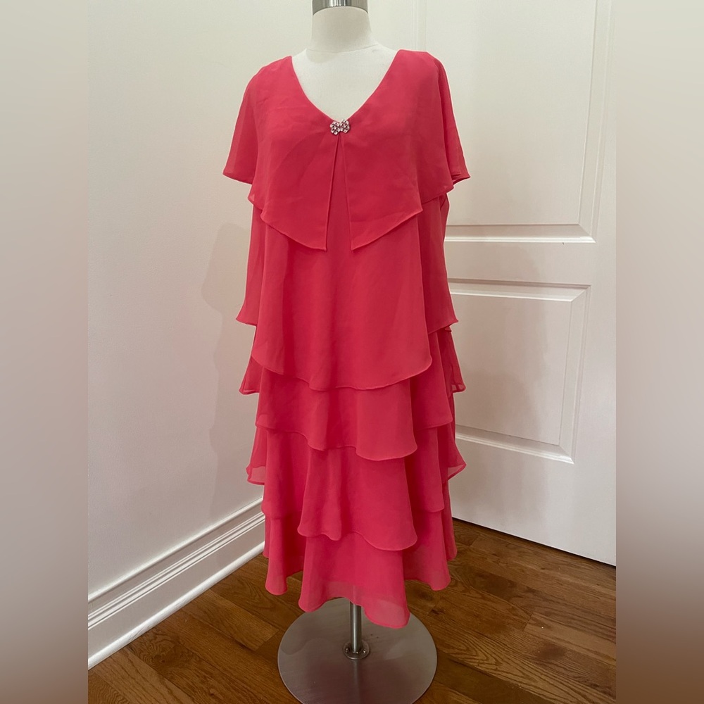 Coldwater Greek Elegant Pink Layered Dress Sz 18